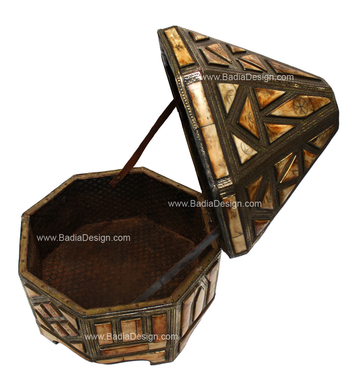 Large Embossed Metal and Bone Inlay Container
