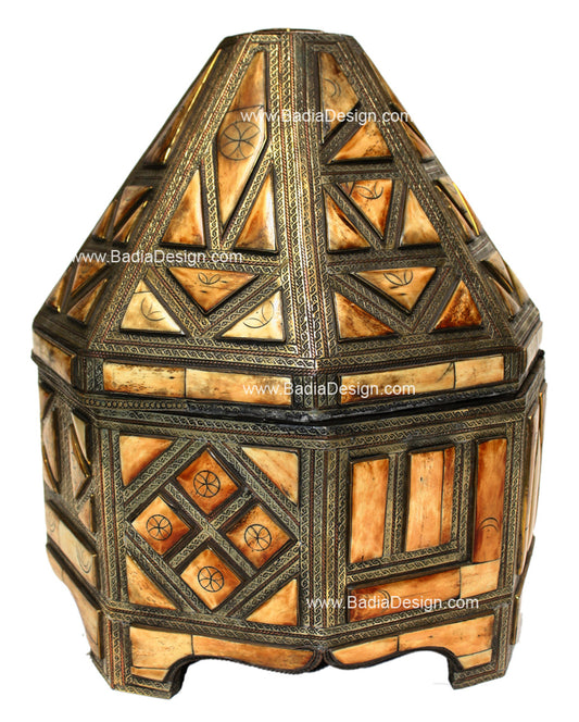 Large Embossed Metal and Bone Inlay Container