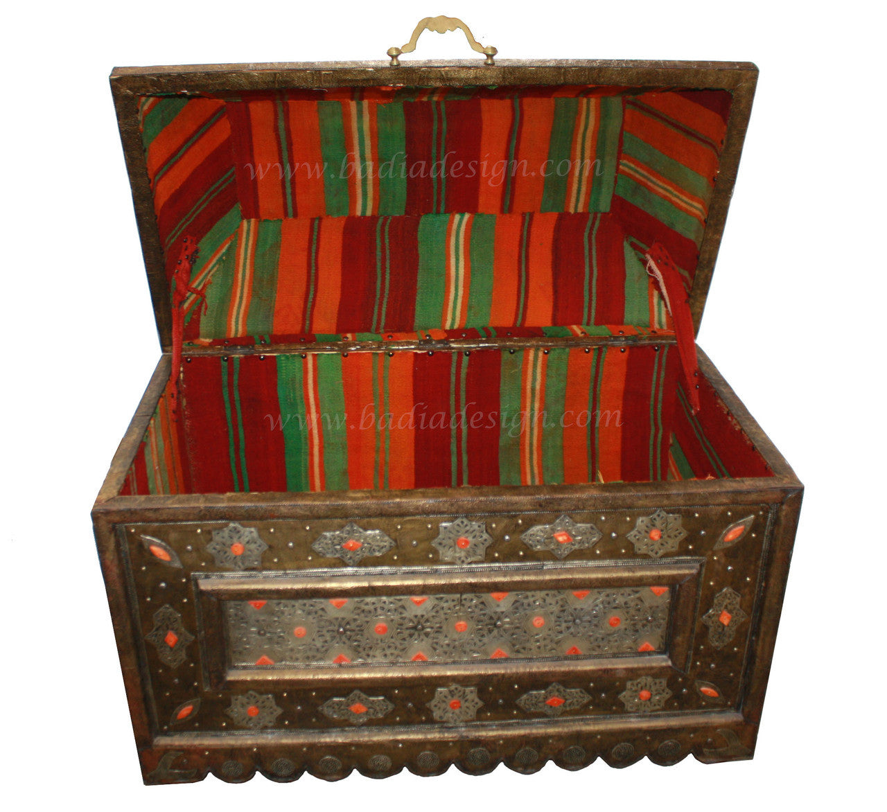 Vintage Embossed Metal Orange Bone Inlay Trunk