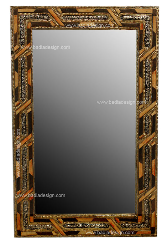 Embossed Metal and Bone Inlay Moroccan Mirror