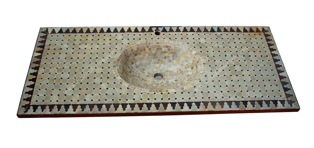 Brown Rectangular Shaped Mosaic Tile Sink Top - MS015