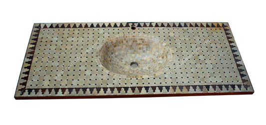 Brown Rectangular Shaped Mosaic Tile Sink Top - MS015