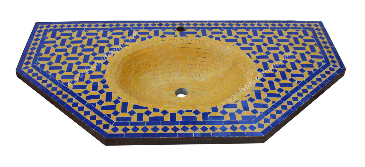 Blue and Yellow Moroccan Mosaic Tile Sink - MS026