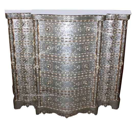 Grandiose Mother of Pearl Inlay Dresser with White Marble Top