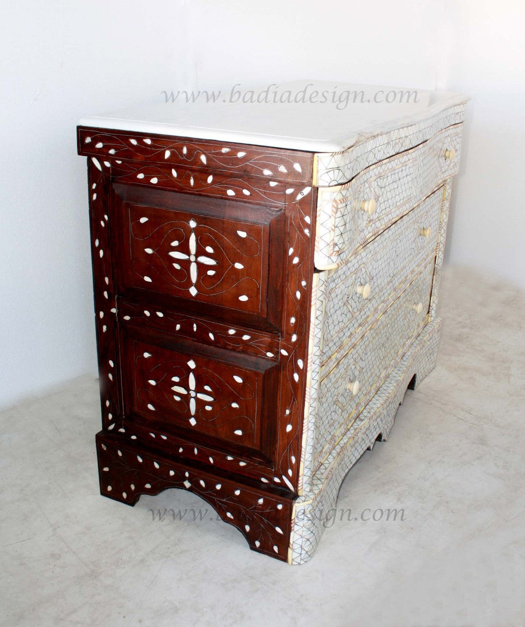 Mother of Pearl Dresser with White Marble Top