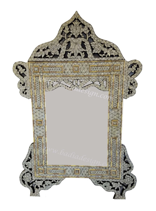 Intricate Carved Mother of Pearl Inlay Mirror