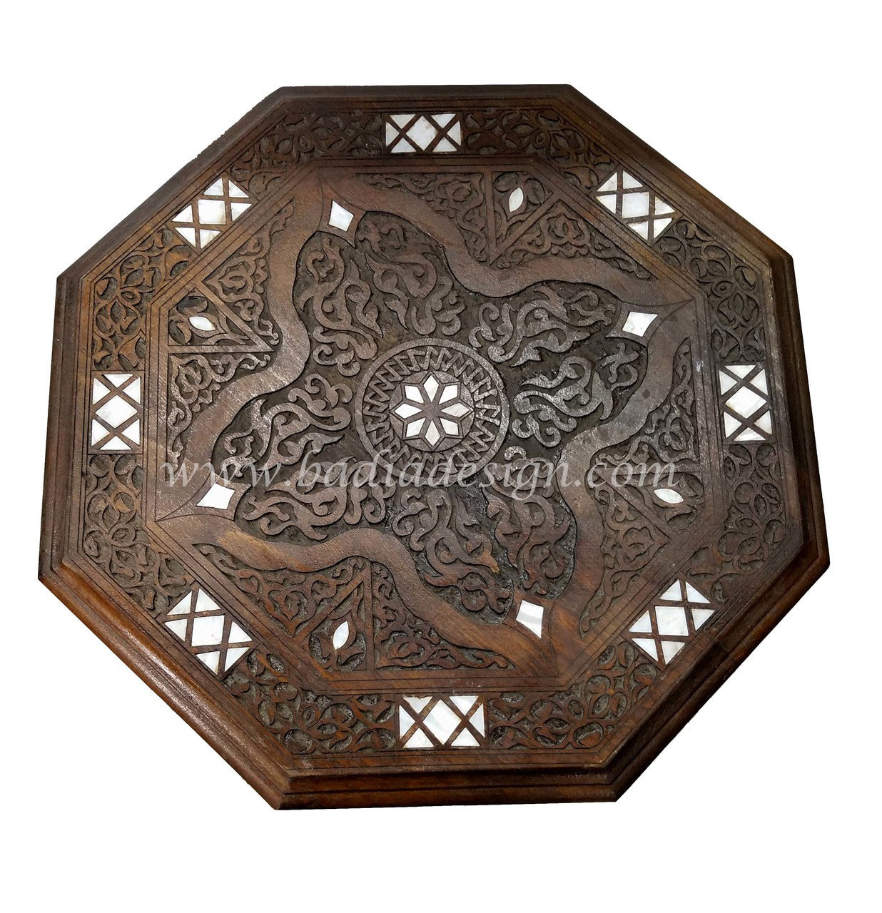 Mother of Pearl Inlaid Wooden Side Table