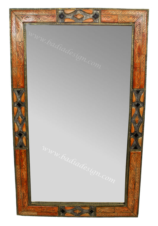 Orange Moroccan Metal and Bone Inlay Mirror