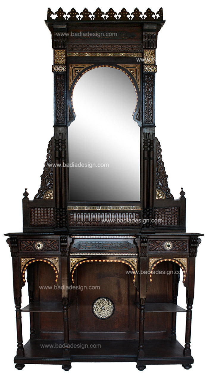 Ornate Mother of Pearl Inlay Cabinet with Mirror