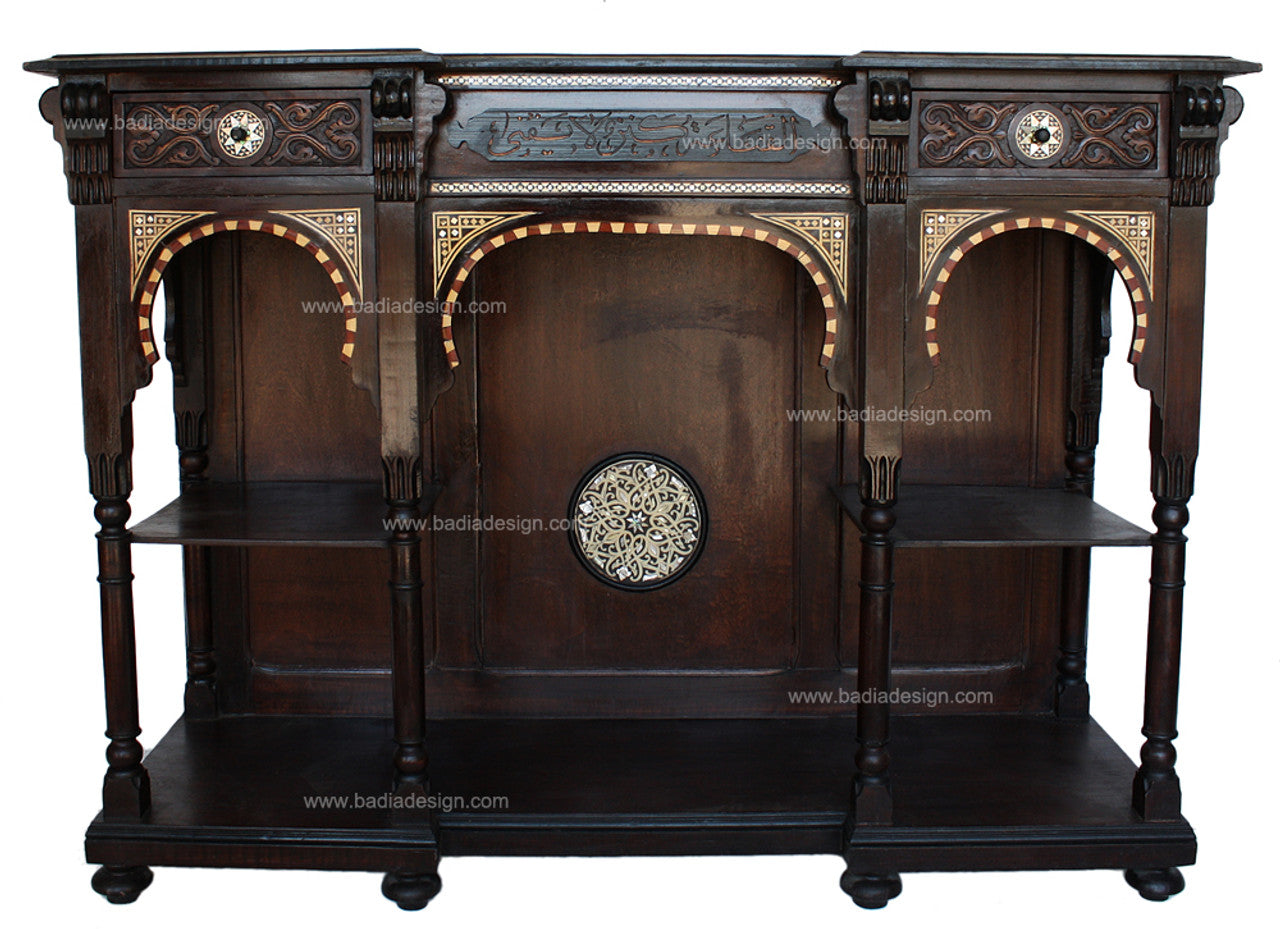 Ornate Mother of Pearl Inlay Cabinet with Mirror