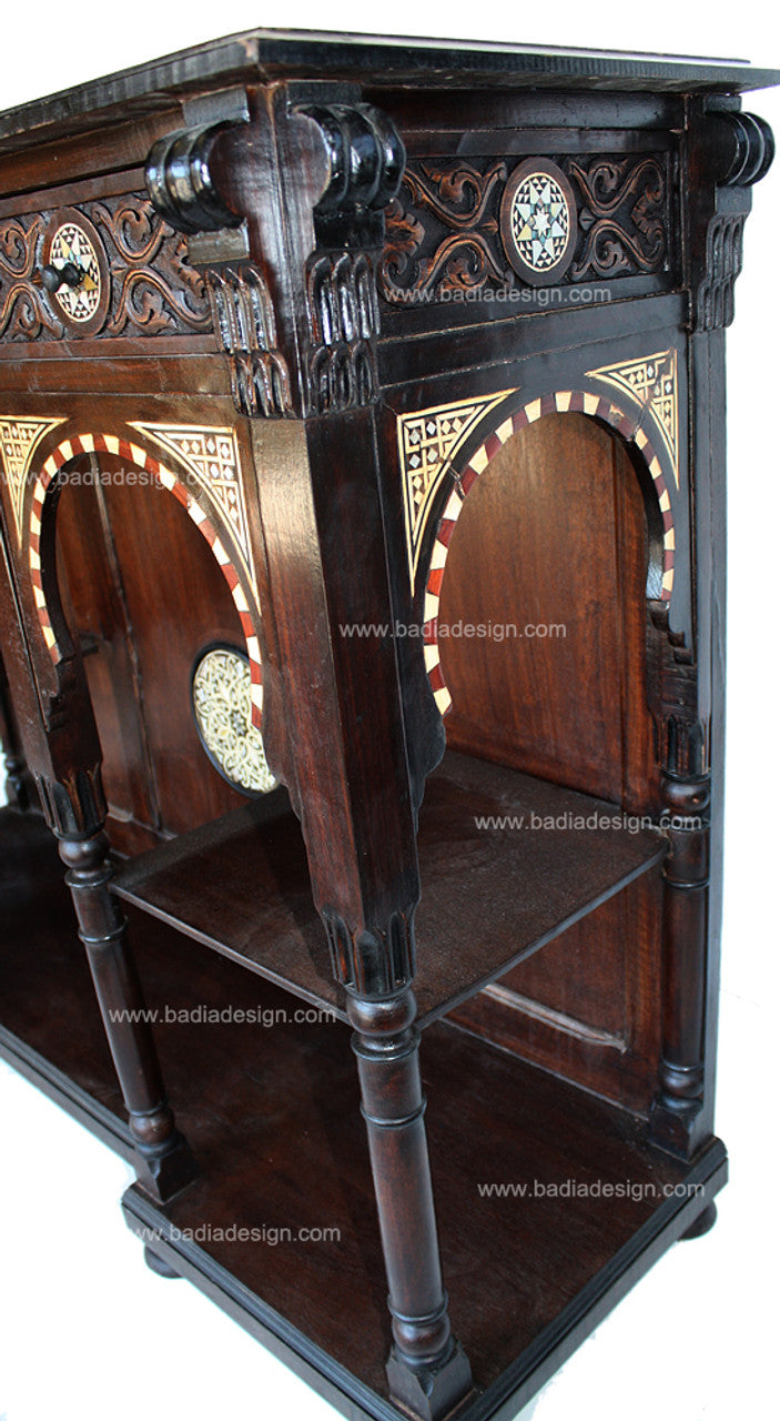 Ornate Mother of Pearl Inlay Cabinet with Mirror