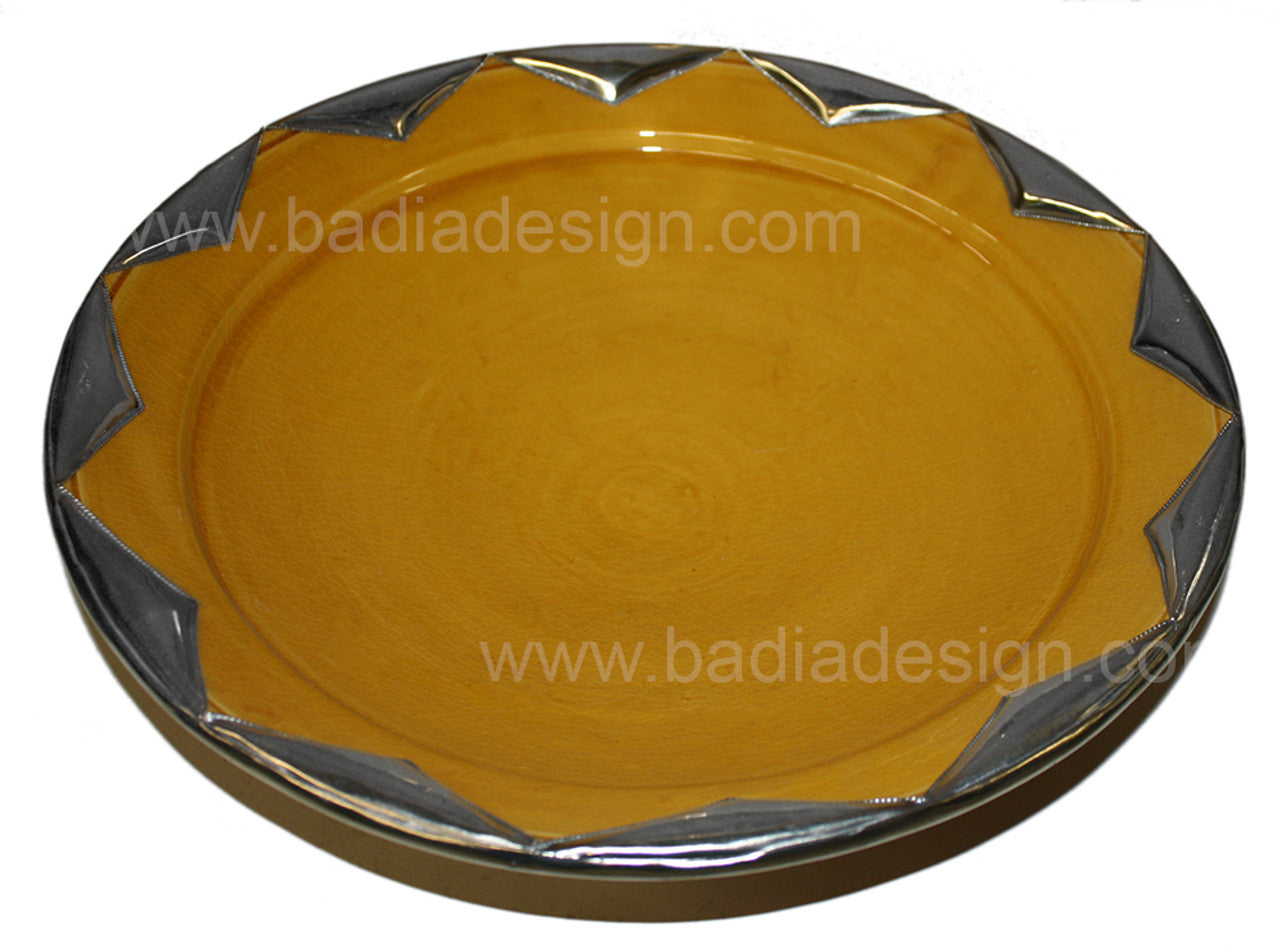 Ceramic Plate with Silver Metal Rim