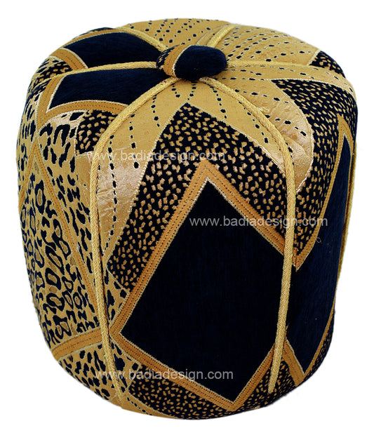 Black and Gold Color Stuffed Fabric Pouf