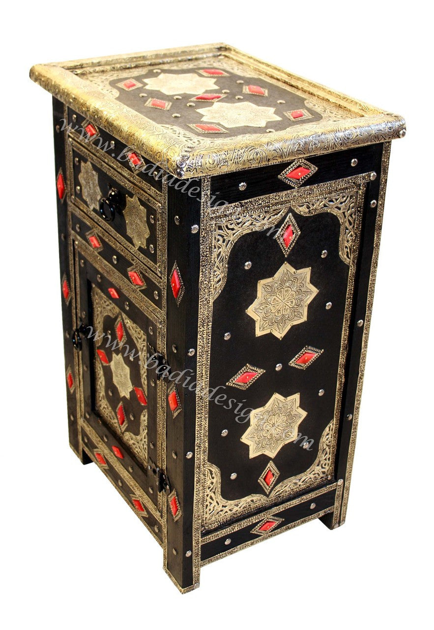 Premium Leather Cabinet with Orange Bone Inlay