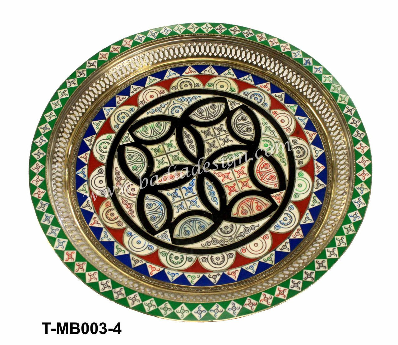 Round Embossed Brass and Bone Inlay Multicolor Tray