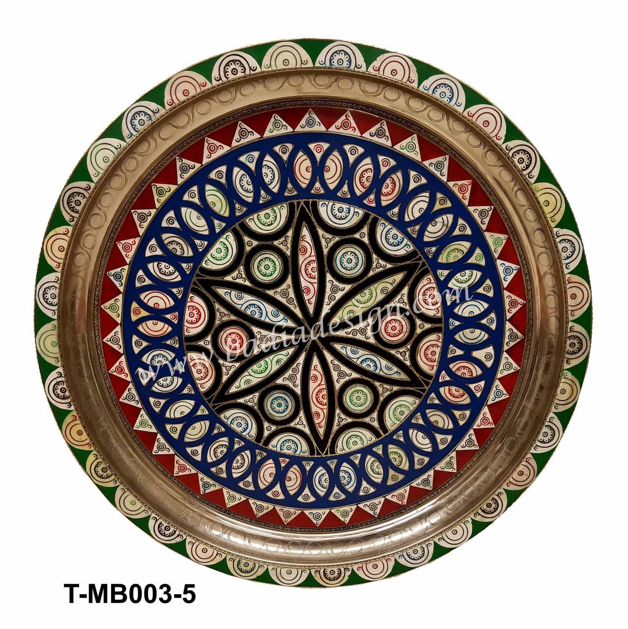 Round Embossed Brass and Bone Inlay Multicolor Tray