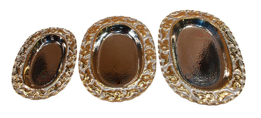 Oval Shaped Engraved Gold and Silver Brass Tray