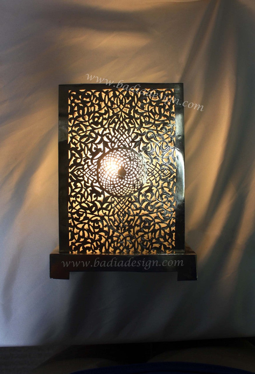 Silver Metal Tabletop Lamp with White Glass