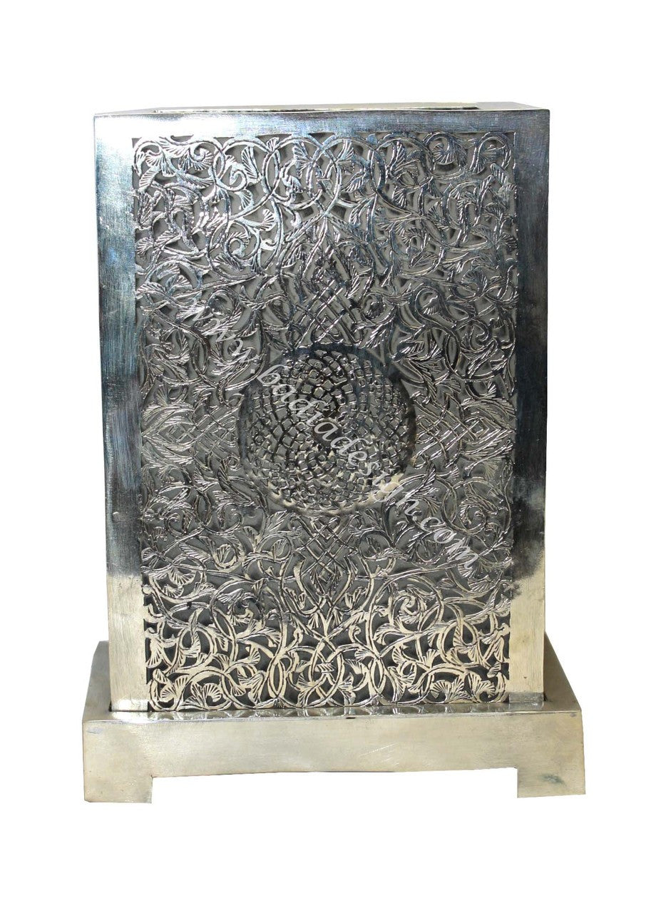 Silver Metal Tabletop Lamp with White Glass