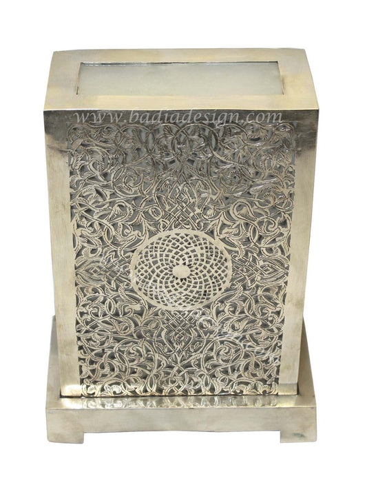 Silver Metal Tabletop Lamp with White Glass