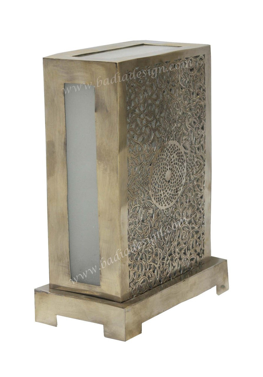 Silver Metal Tabletop Lamp with White Glass