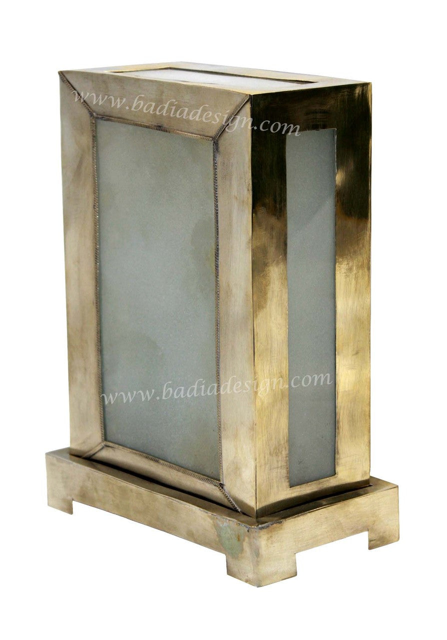 Silver Metal Tabletop Lamp with White Glass