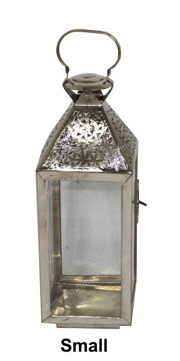 Silver Tabletop Lantern with Clear Glass
