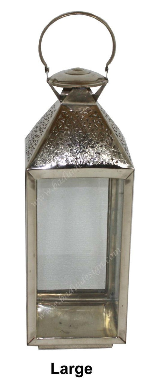 Silver Tabletop Lantern with Clear Glass