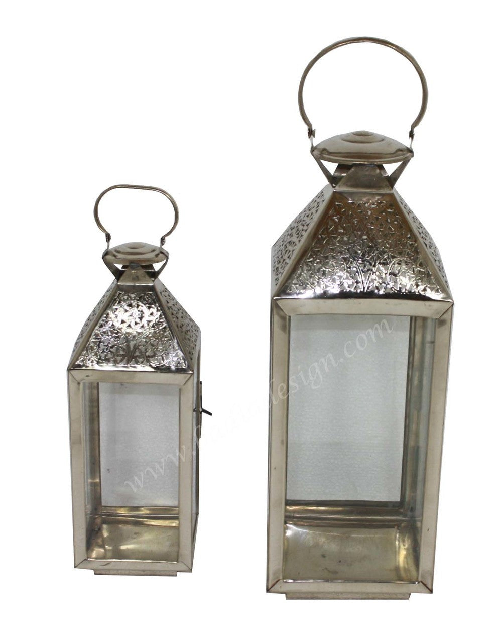 Silver Tabletop Lantern with Clear Glass
