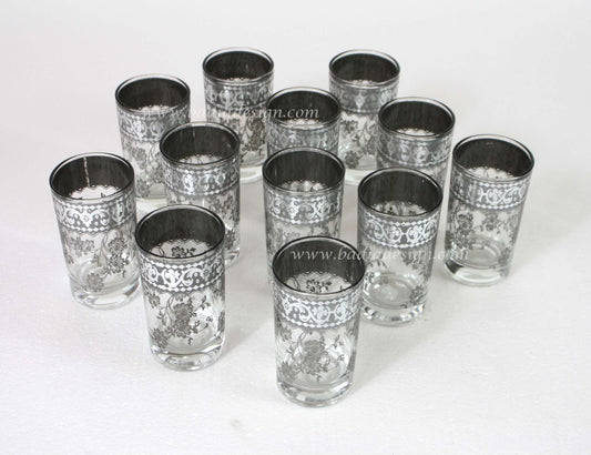 Clear Tea Glasses with Silver Floral Design - TG044