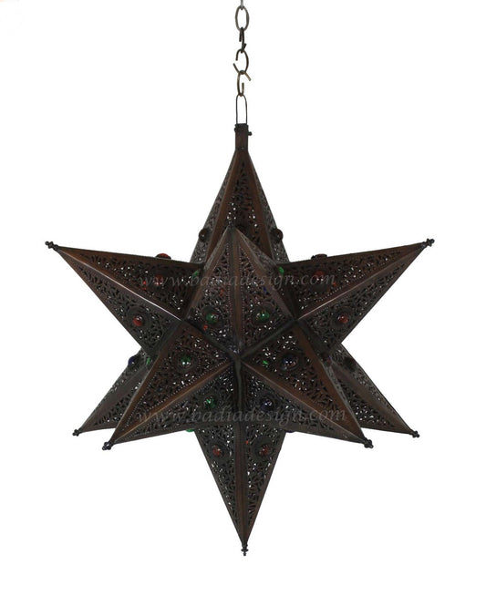 Hanging Star Shaped Lantern with Multi Color Glass Eyelets