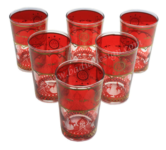 Gold Motif Moroccan Tea Glass Set - Pack of 6