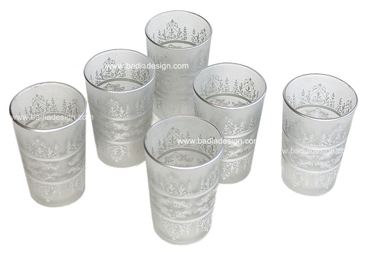 Frosted Tea Glasses with Silver Motif Design - TG016