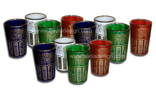 Multi-Color Tea Glasses with Gold Motif Design - TG032