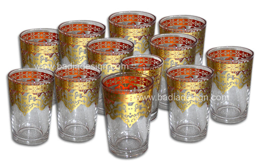 Clear Moroccan Tea Glasses with Gold Color Motif Design - TG033