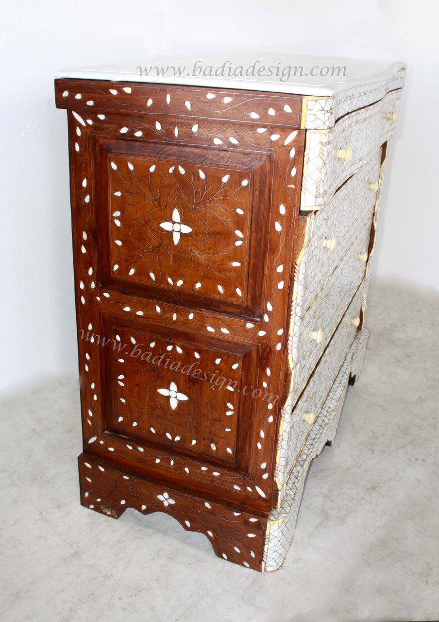 Mother of Pearl Dresser with White Marble Top