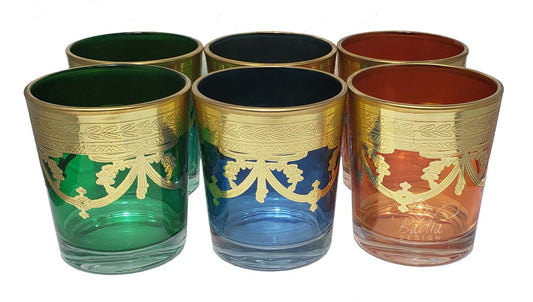 Moorish Gold Motif Multi Color Glass Set - Pack of 6