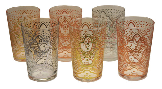 Multi Color Khamsa Beverage Glass Set - Pack of 6