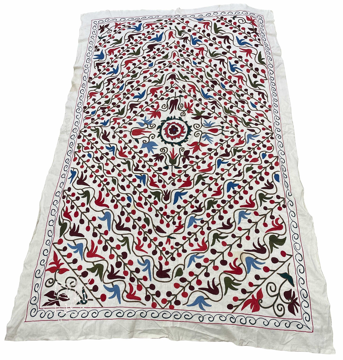 71" W x 118" H - Multi-Color Suzani Fabric Quilt  - SUZQLT032