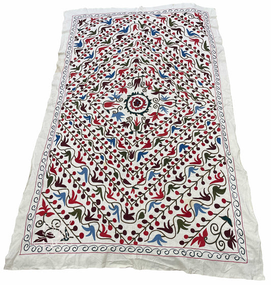71" W x 118" H - Multi-Color Suzani Fabric Quilt  - SUZQLT032