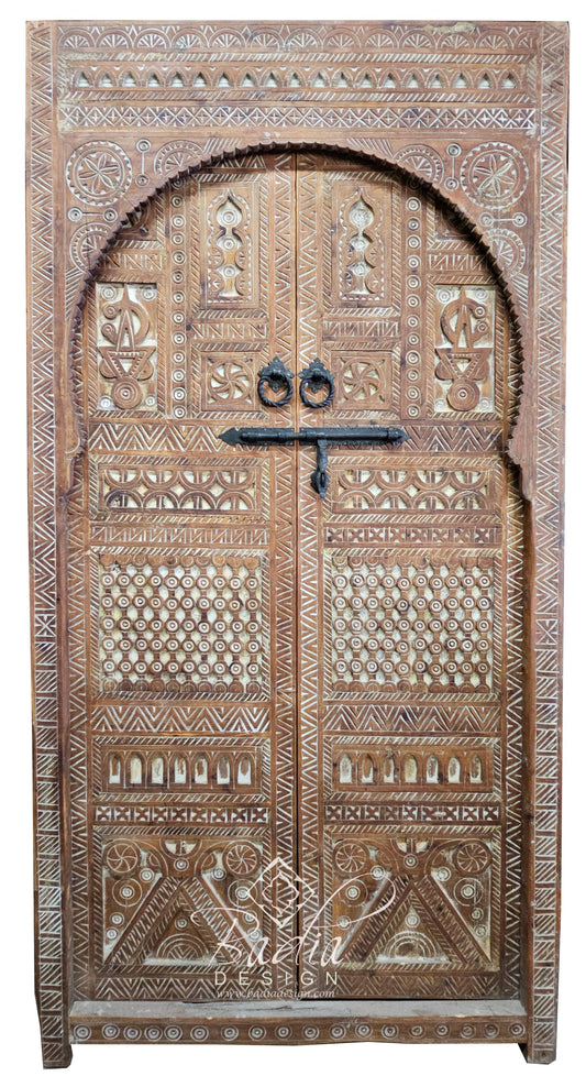 Tall Vintage Hand Carved Wooden Door