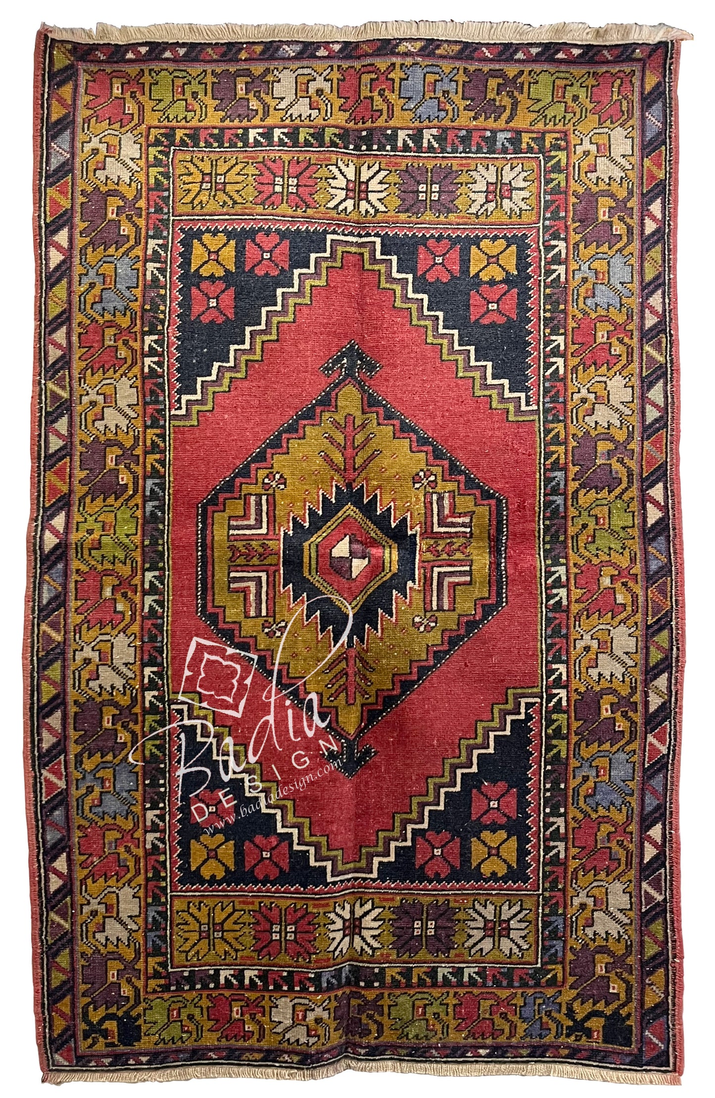 Multi-Color Turkish Rug with Geometric Designs