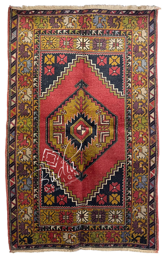 Multi-Color Turkish Rug with Geometric Designs