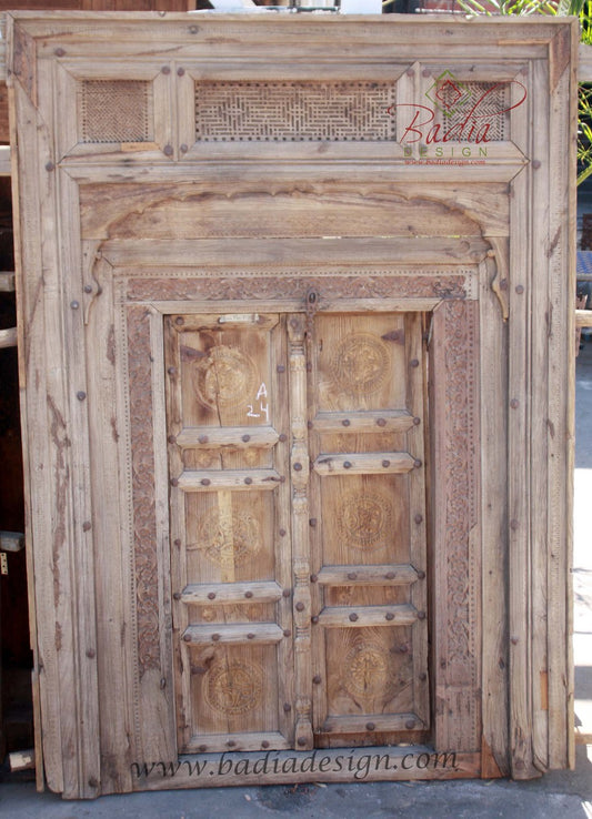 Vintage Hand Carved Wooden Door