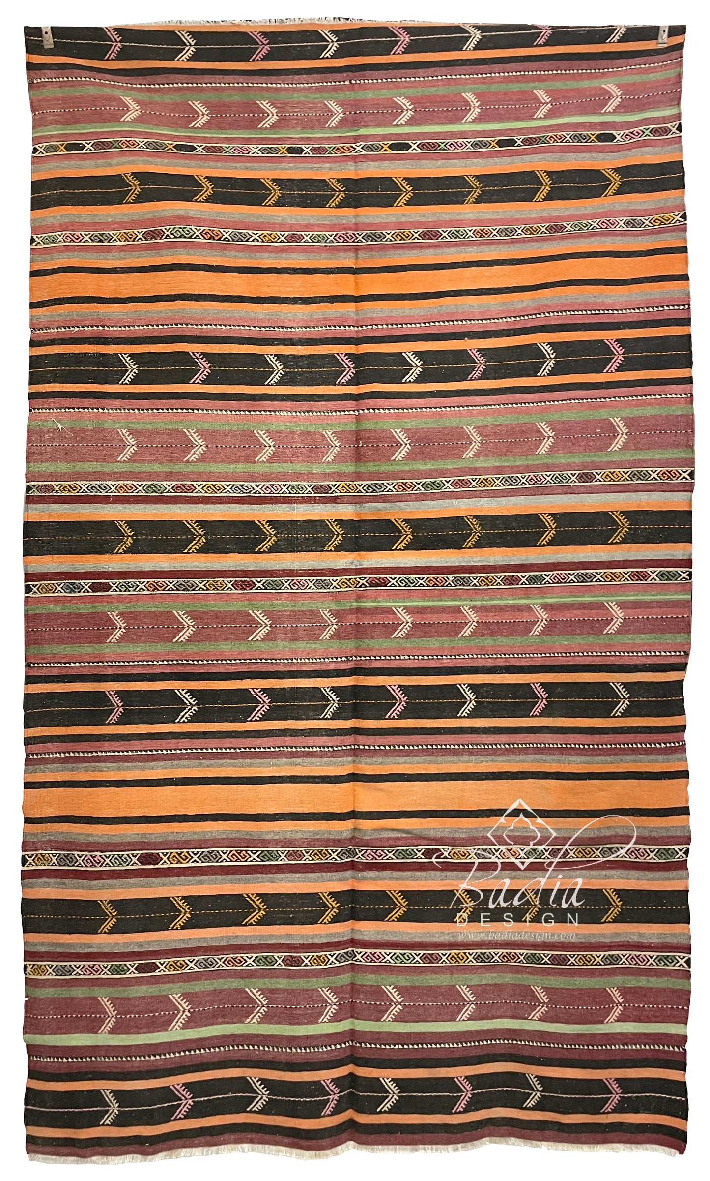 Orange Multi-Color Traditional Moroccan Kilim Rug