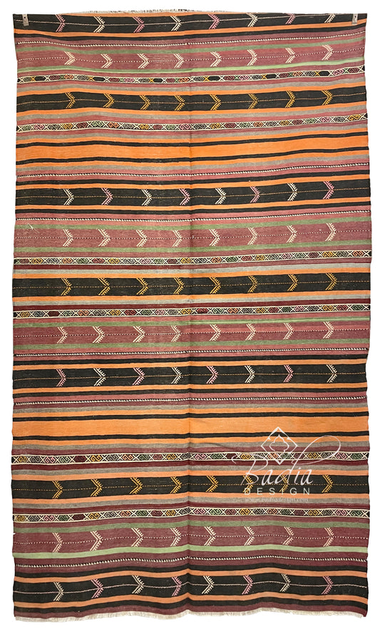Orange Multi-Color Traditional Moroccan Kilim Rug