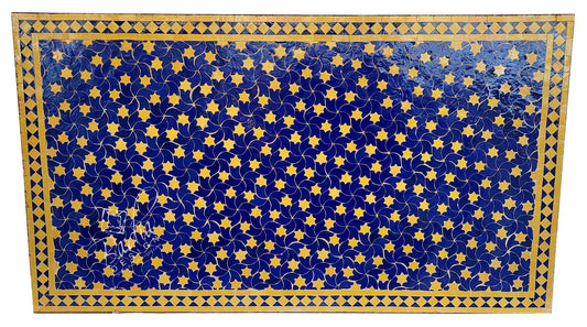 Blue and Yellow Rectangular Shaped Intricately Designed Tile Table Top