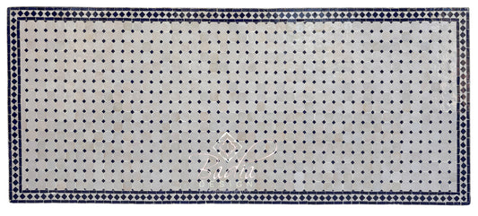 95" x 40" Moroccan Mosaic  Blue and Off-White Tile Table