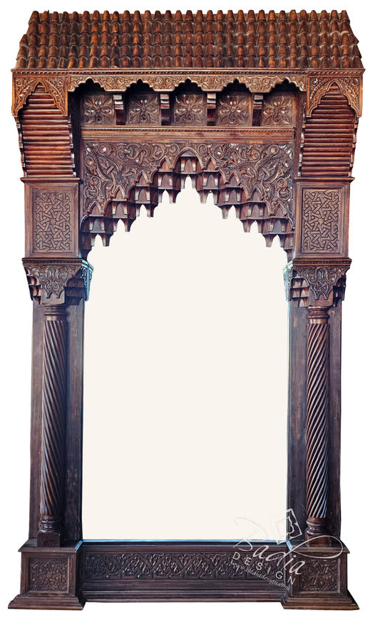 Large VIntage Stained Hand Carved Wooden Mirror