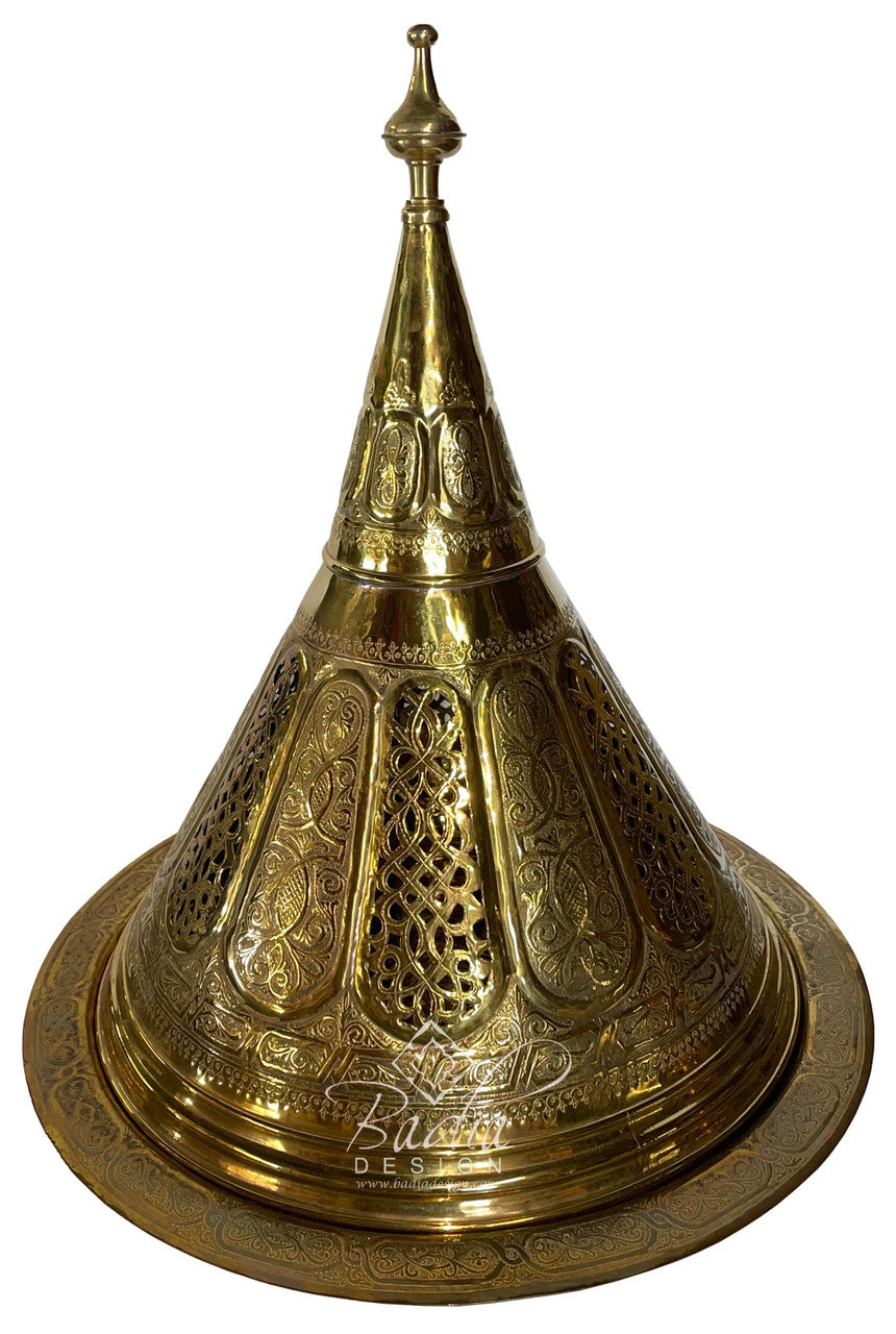 Large Intricate Embossed Brass Tajine